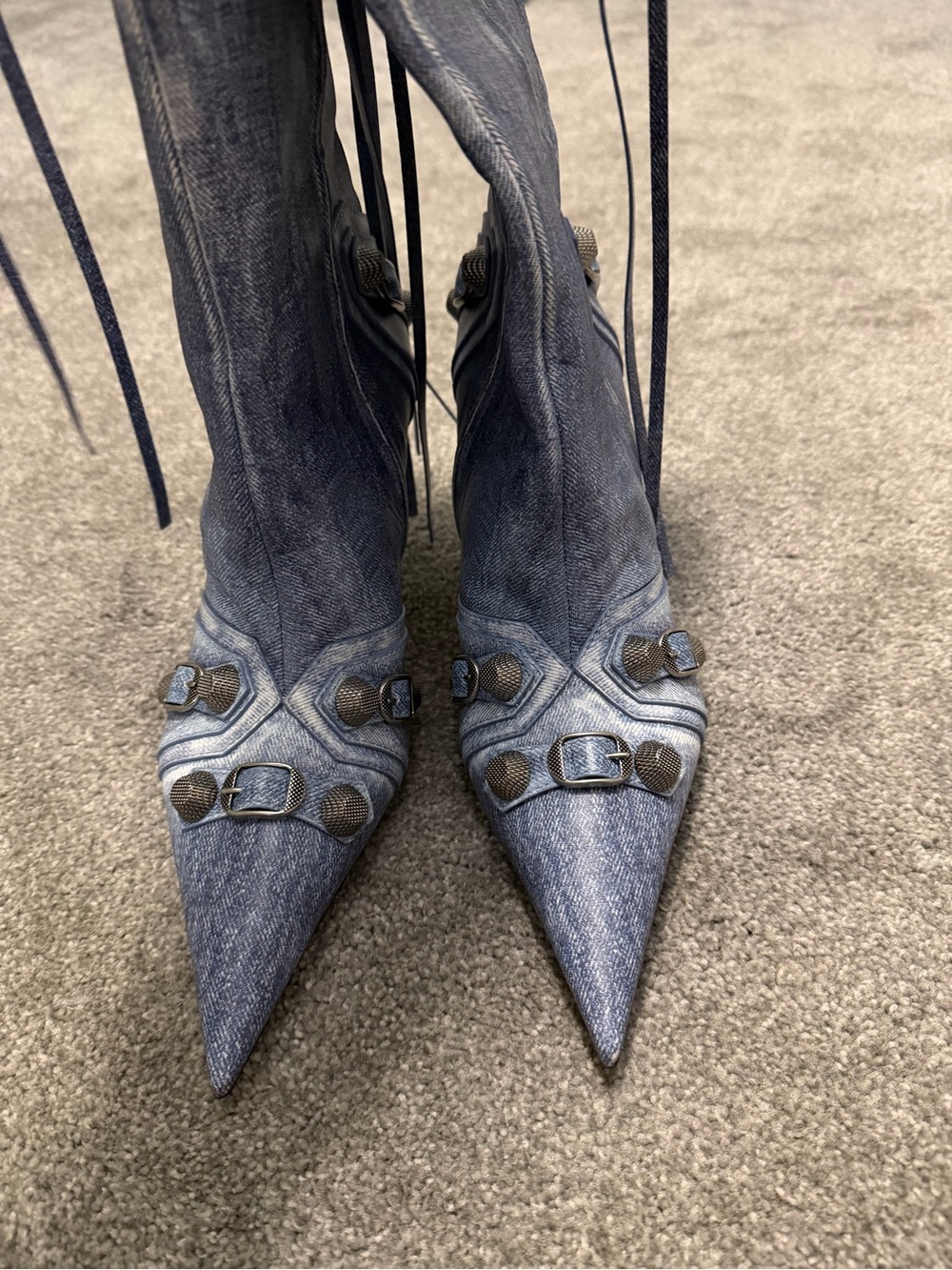 BALENCIAGA Cagole blue denim Printed Nappa  771231 tall boot boots - Picture 3 of 15